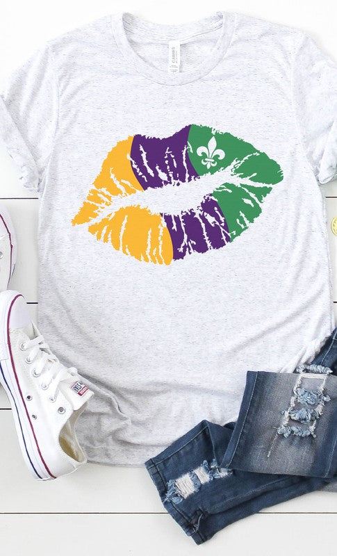Mardi Gras Lip Graphic Tee - Premium T-Shirt from Kissed Apparel - Just $30! Shop now at Ida Louise Boutique