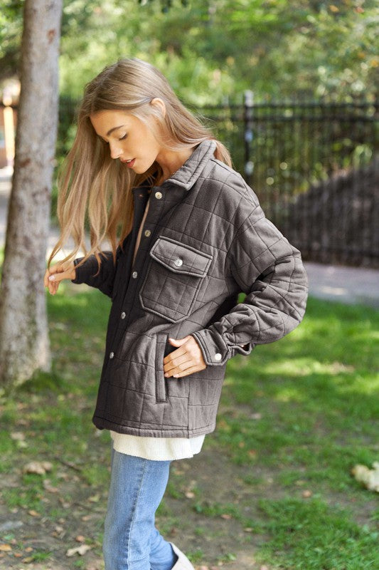 Solid Mineral Wash Quilted Pockets Shacket - Premium  from Davi & Dani - Just $72! Shop now at Ida Louise Boutique