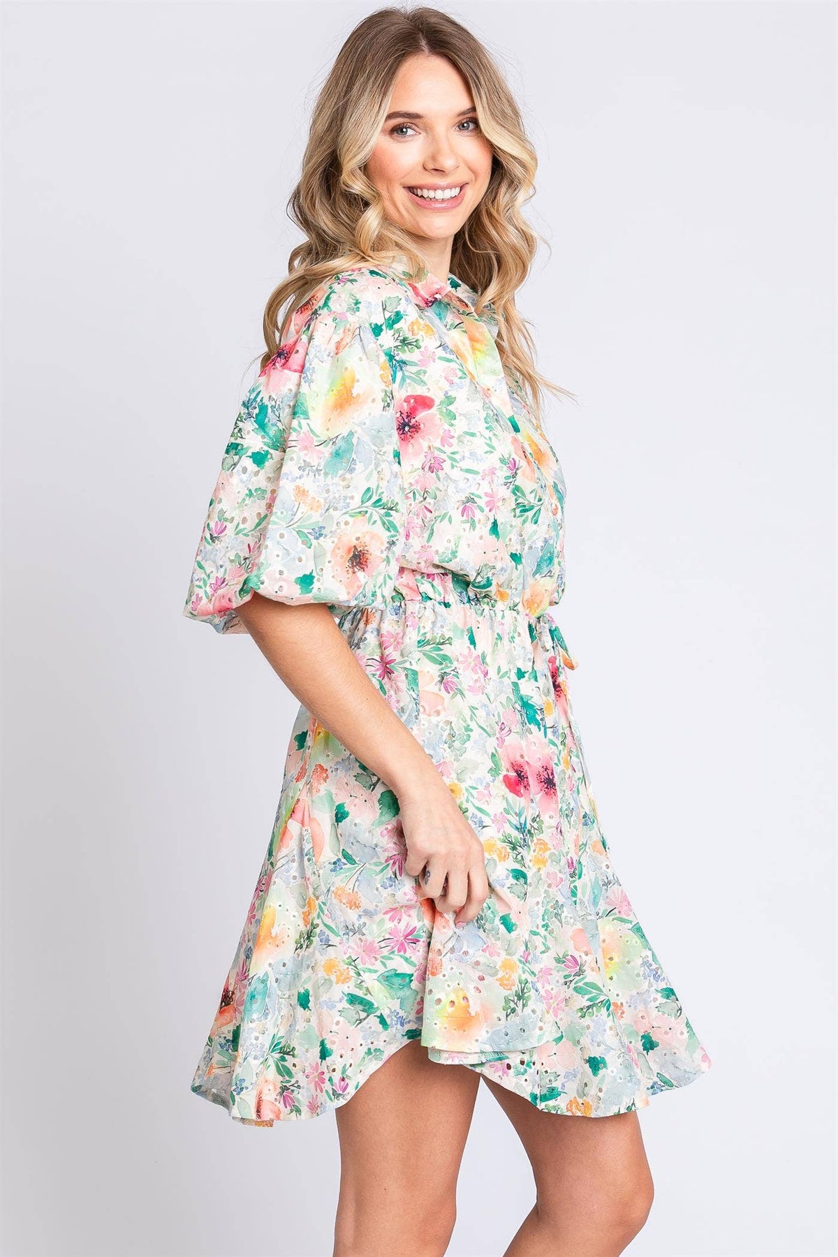 Floral Button Up Eyelet Dress S-3X - Premium Dress from GeeGee Clothing - Just $62! Shop now at Ida Louise Boutique