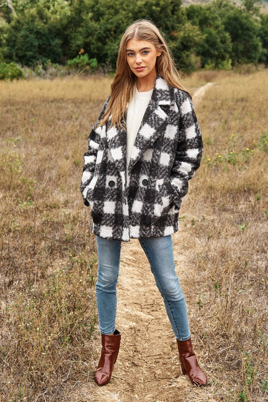 Fuzzy Boucle Textured Double Breasted Coat Jacket - Premium Jacket from Davi & Dani - Just $70! Shop now at Ida Louise Boutique