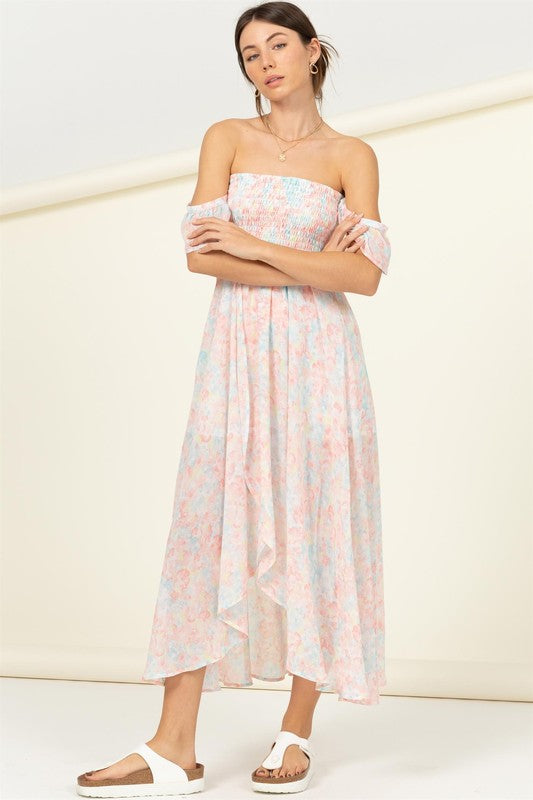 Pastel Florals Smocked Midi Dress - Premium Dresses from HYFVE - Just $52! Shop now at Ida Louise Boutique