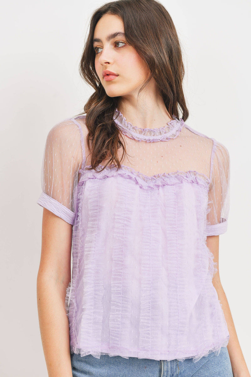 Lavender Dotted Mesh Overlay Blouse - Premium Tops from Sweet Rain - Just $46! Shop now at Ida Louise Boutique