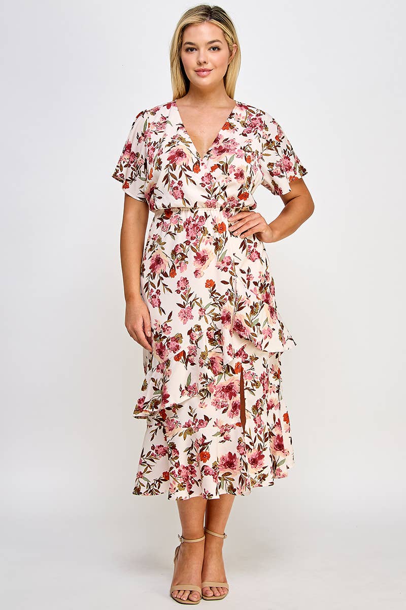 Plus Size Ruffled Floral Midi Dress - Premium Dresses from Haute Fox Plus Size & Contemporary - Just $63! Shop now at Ida Louise Boutique