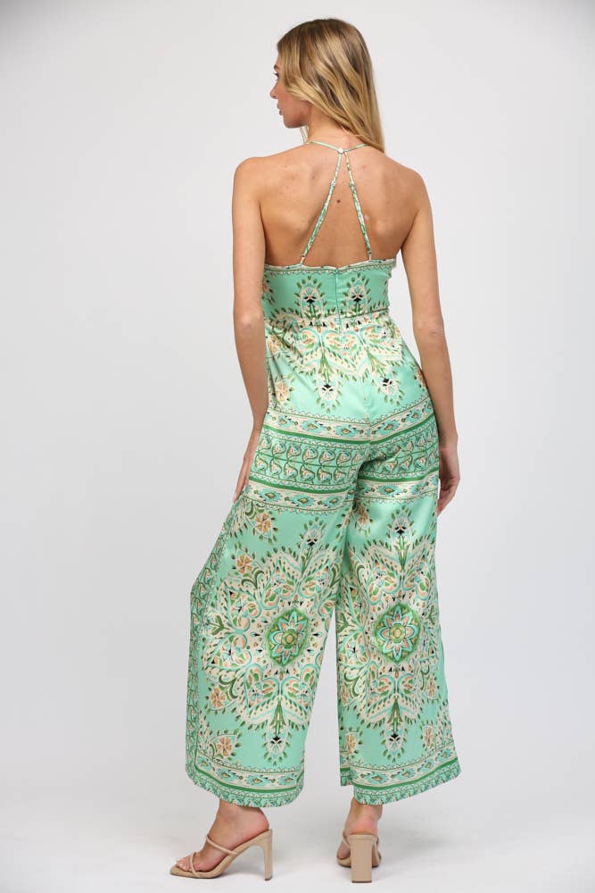 Border Print Tie Front Green Paisley Jumpsuit - Premium Jumpsuit from FATE - Just $64! Shop now at Ida Louise Boutique