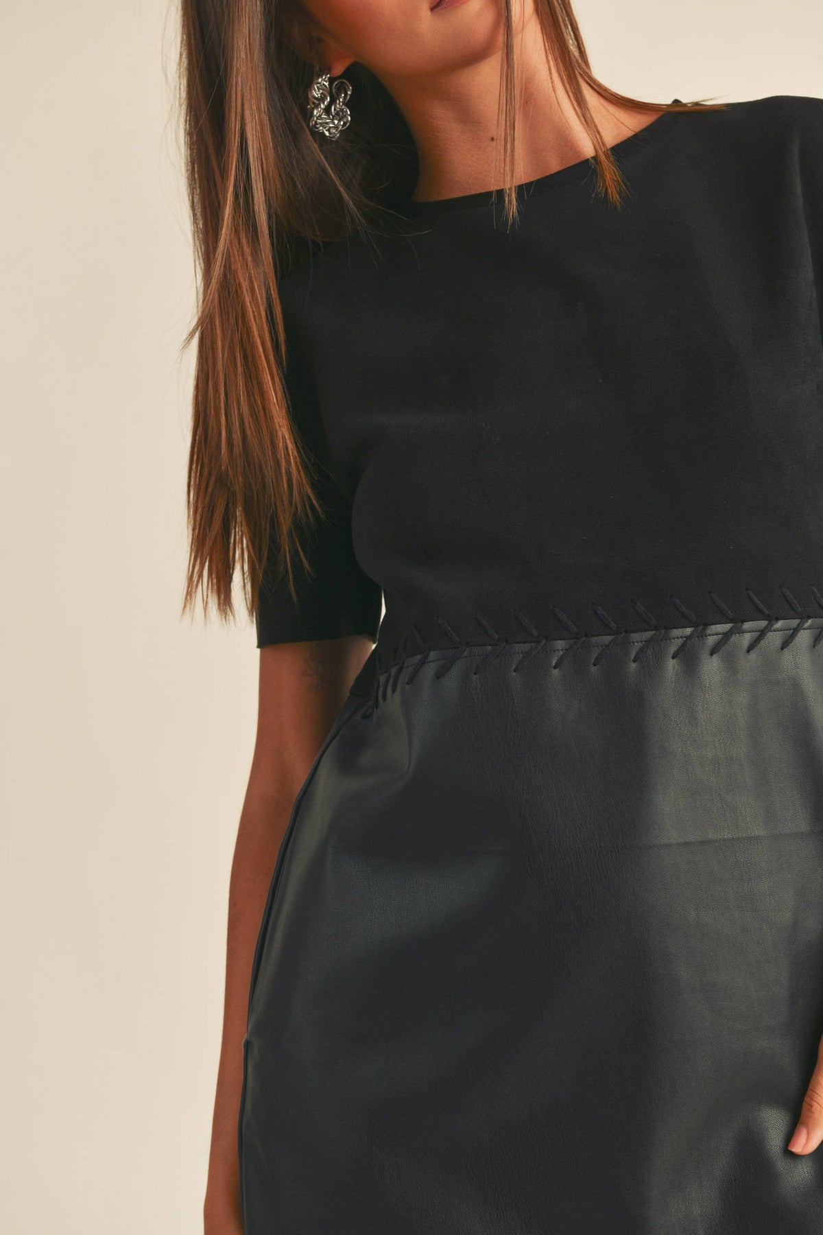 Faux Leather Suede Stitch Dress in Black - Premium Dresses from MIOU MUSE - Just $64! Shop now at Ida Louise Boutique