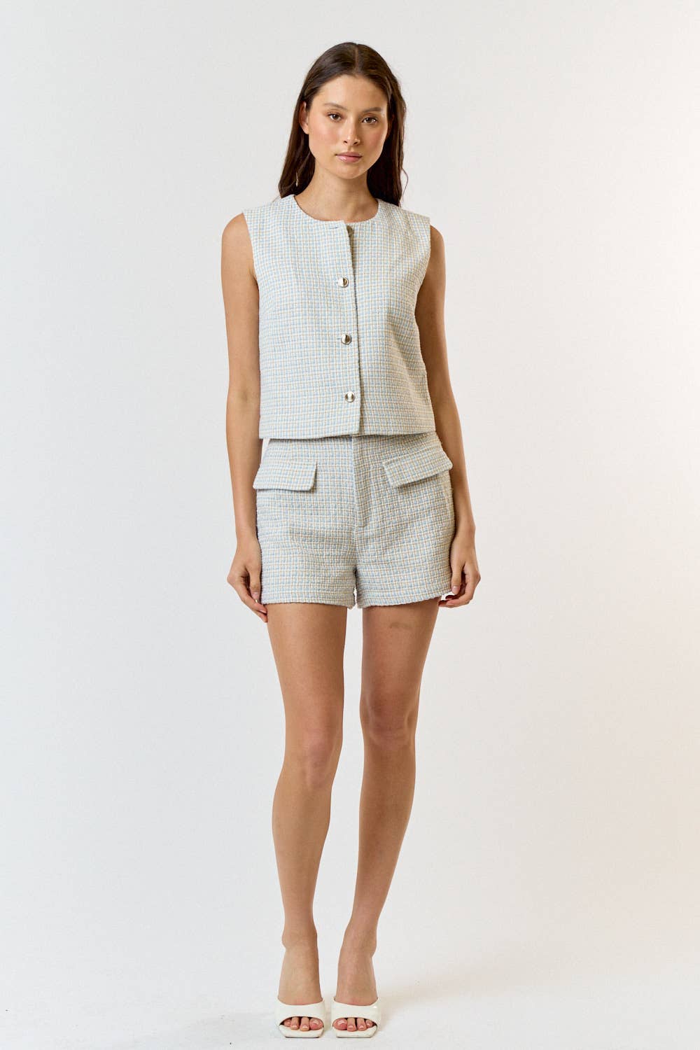 Button Down Tweed Vest - Premium Shorts from Lalavon - Just $50! Shop now at Ida Louise Boutique