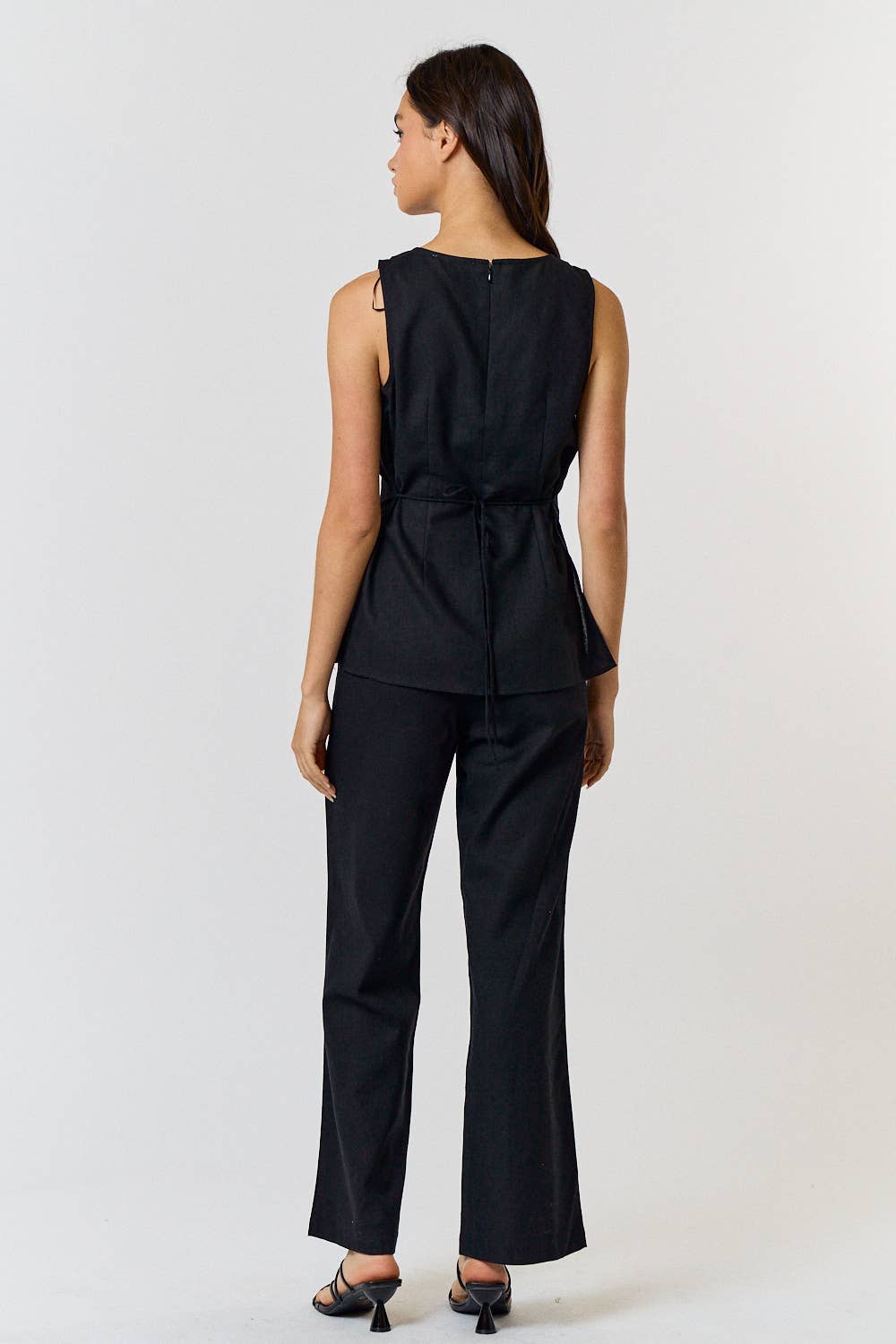 ILS3563 LINEN ROUND NECK WAIST TIE TOP AND LONG PANT SETS - Premium  from Lalavon - Just $90! Shop now at Ida Louise Boutique