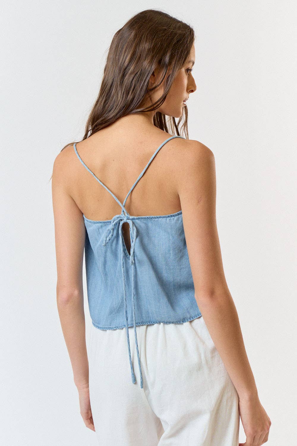 FRAYED LAYER DETAIL CROSSED Back Denim Tank - Premium Tops from Lalavon - Just $38! Shop now at Ida Louise Boutique