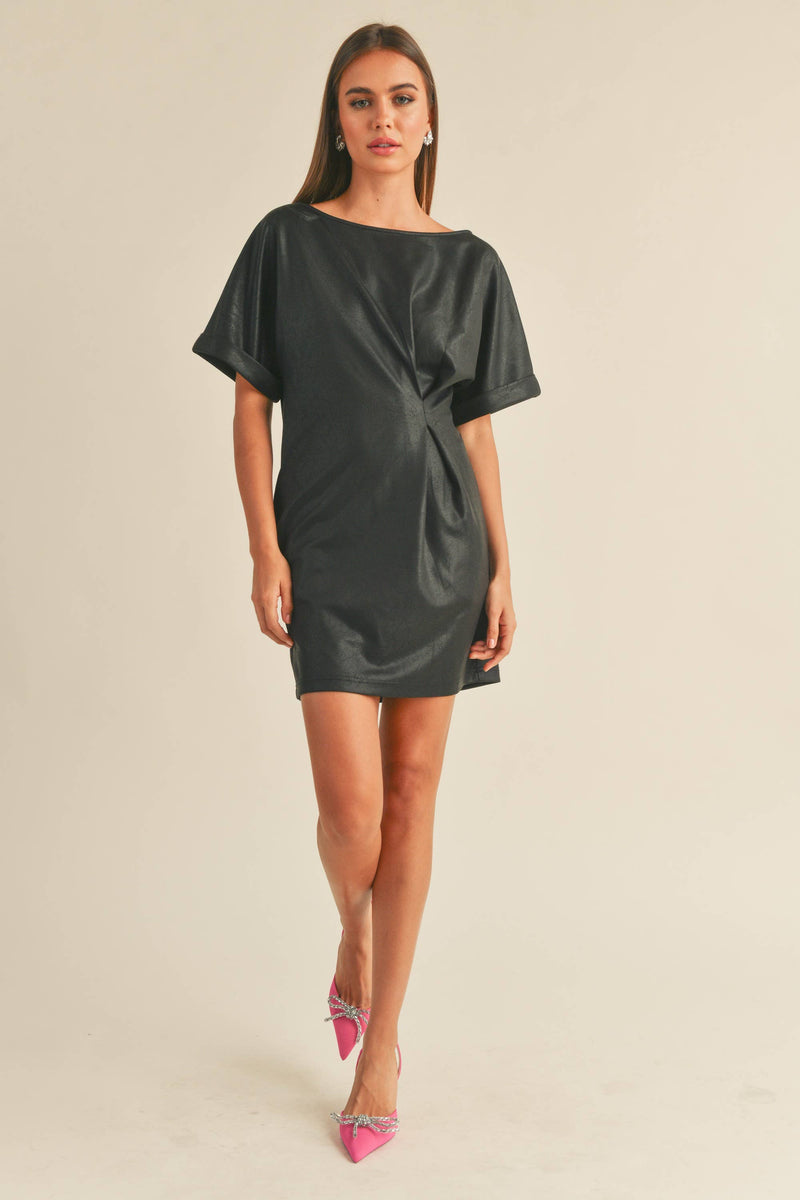 Textured Faux Leather Women's Dress with Side Knot - Premium Dresses from MIOU MUSE - Just $60! Shop now at Ida Louise Boutique