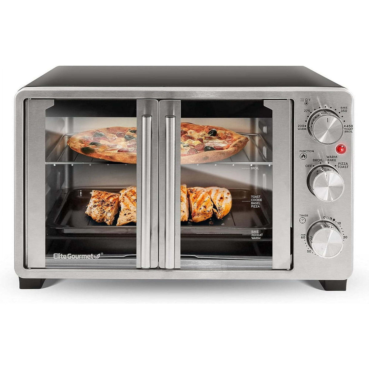 Elite Gourmet ETO2530M New Double French Door Toaster Oven fits 12" Pizza, Stainless Steel - Premium Pizza Oven from Doba - Just $132! Shop now at Ida Louise Boutique