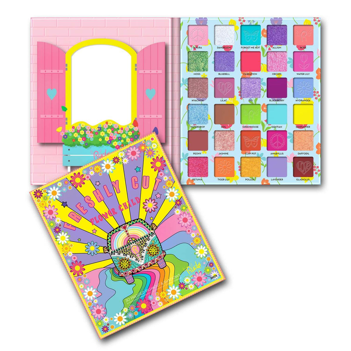 RUDE Flower Child 30 Pressed Pigment and Shadows Palette - Freshly Cut - Premium Eye Shadow Palette from Doba - Just $25.06! Shop now at Ida Louise Boutique
