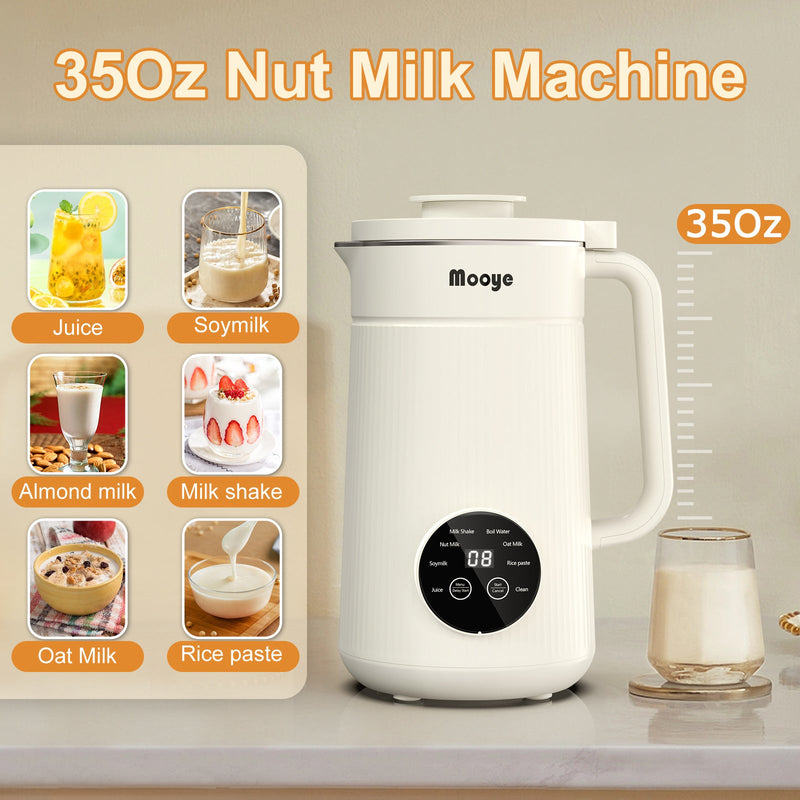 Mooye 35oz Automatic Nut Milk Maker with Nut Milk Bag - Homemade Almond, 10 Blades, Oat, Soy Milk Machine - Auto-operation, 12 Hours Timer, Easy Cleaning - Dairy-Free Beverages - Premium Milk Maker from Doba - Just $145! Shop now at Ida Louise Boutique