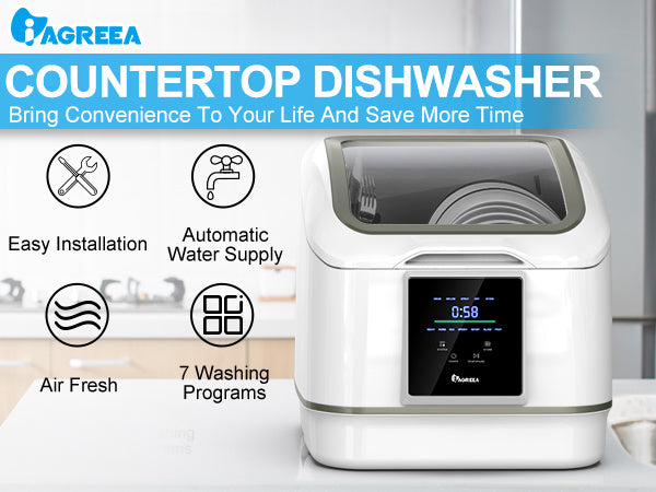 No hook up needed Portable Countertop Dishwasher,  Compact Mini Dishwasher With 7 Washing Programs, Auto Water Injection, Anti-Leakage, Fruit & Vegetable Soaking, For 4 Sets of Tableware - Premium Dishwasher from Doba - Just $265.27! Shop now at Ida Louise Boutique