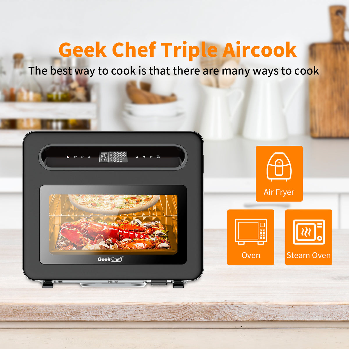 Chef Steam Air Fryer Toast Oven Combo , 26 QT Steam Convection Oven Countertop , 50 Cooking Presets, with 6 Slice Toast, 12" Pizza - Premium Air Fryer from Doba - Just $239! Shop now at Ida Louise Boutique