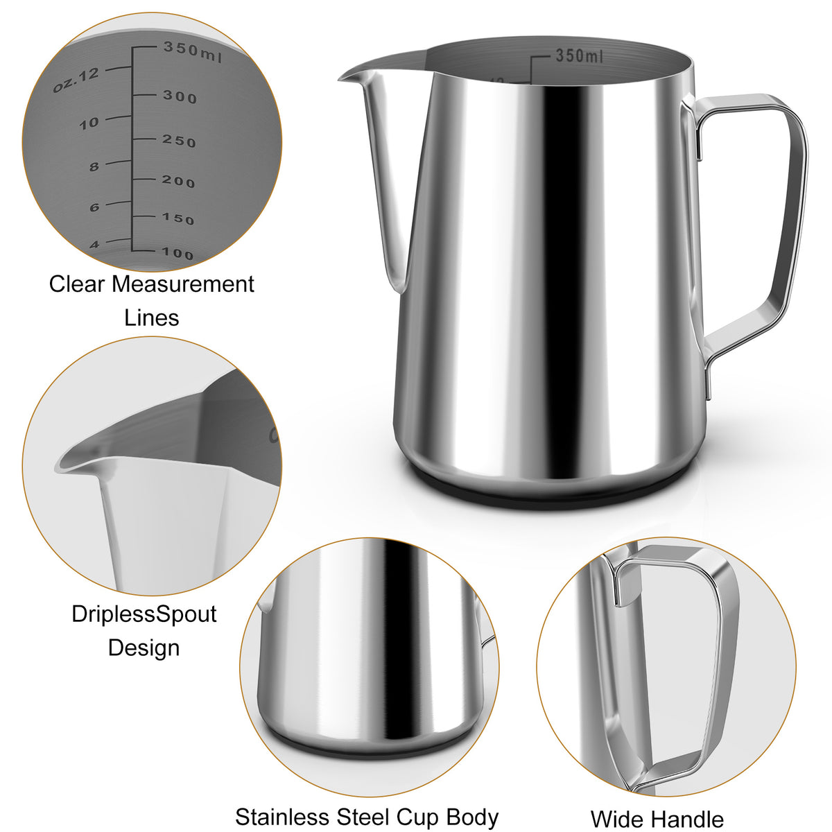 Mooye 12 oz Stainless Steel Milk Frother Maker, 350ml Milk Frother Cup Stainless Steel Espresso Cup, Cappuccino Barista Tools Milk Pot Steamer Milk Cup with Latte Art Pen… - Premium Milk Maker from Doba - Just $18! Shop now at Ida Louise Boutique