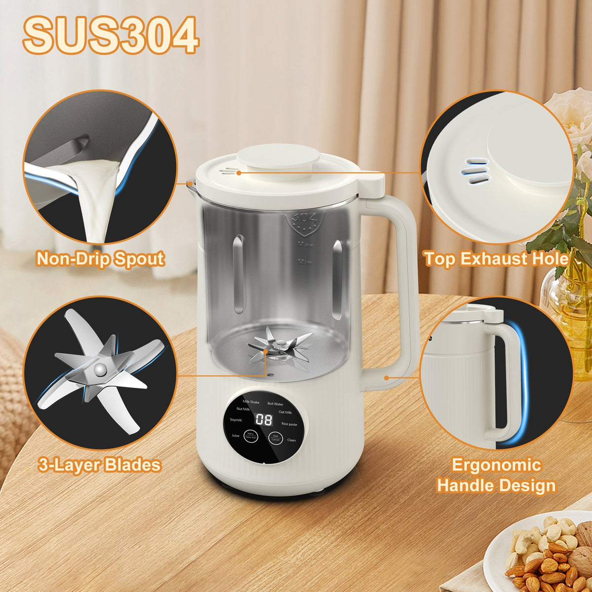 Mooye 35oz Automatic Nut Milk Maker with Nut Milk Bag - Homemade Almond, 10 Blades, Oat, Soy Milk Machine - Auto-operation, 12 Hours Timer, Easy Cleaning - Dairy-Free Beverages - Premium Milk Maker from Doba - Just $145! Shop now at Ida Louise Boutique