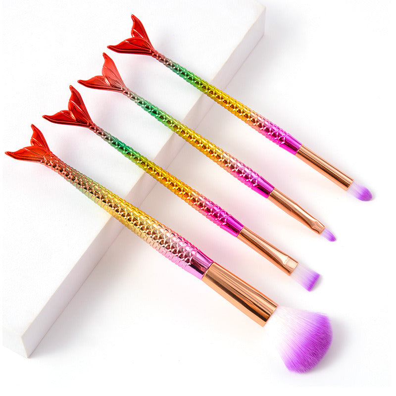 Fishtail handle soft hair super soft color makeup brush four-piece set soft skin-friendly eye shadow brush facial beauty powder - Premium Makeup Brushes from Doba - Just $9.18! Shop now at Ida Louise Boutique
