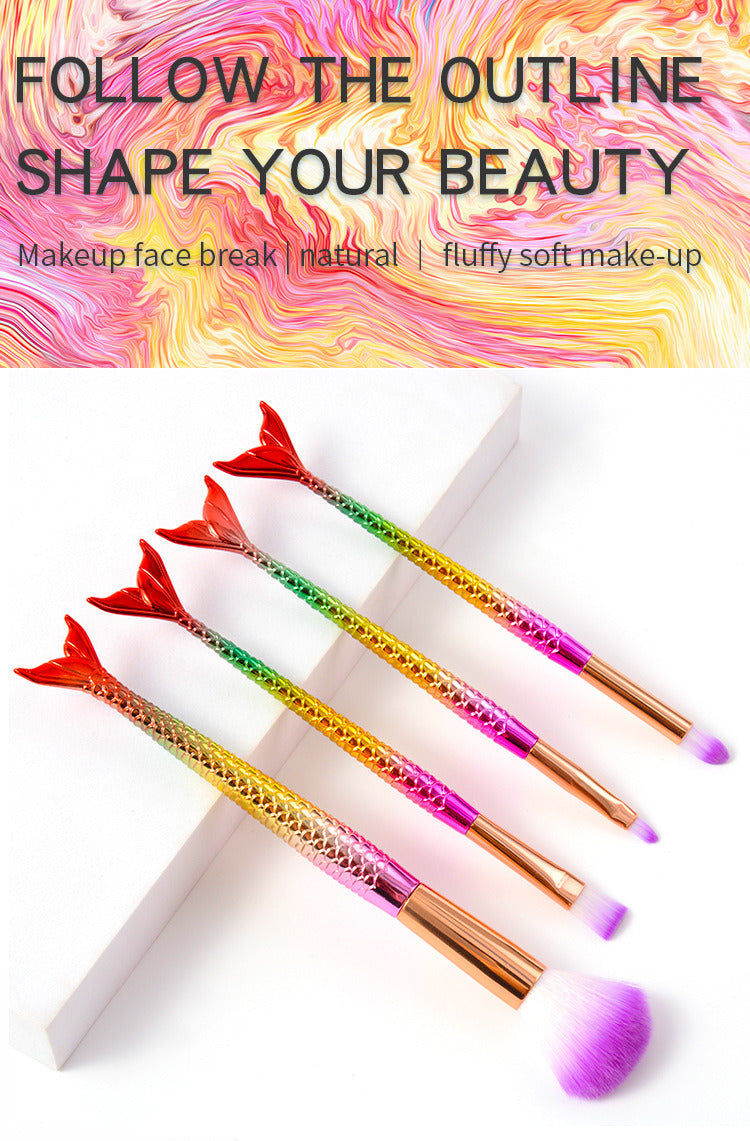 Fishtail handle soft hair super soft color makeup brush four-piece set soft skin-friendly eye shadow brush facial beauty powder - Premium Makeup Brushes from Doba - Just $9.18! Shop now at Ida Louise Boutique
