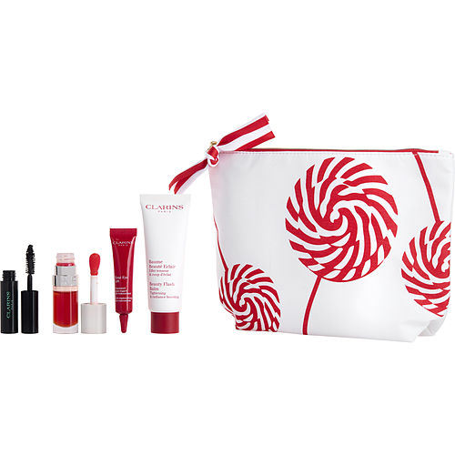 Clarins by Clarins My Radiance Routine Set: Total Eye Lift 7ml + Lip Comfort Oil 7ml + Beauty Flash Balm 50ml + Supra Lift & Curl Mascara Mini --4pcs+Bag