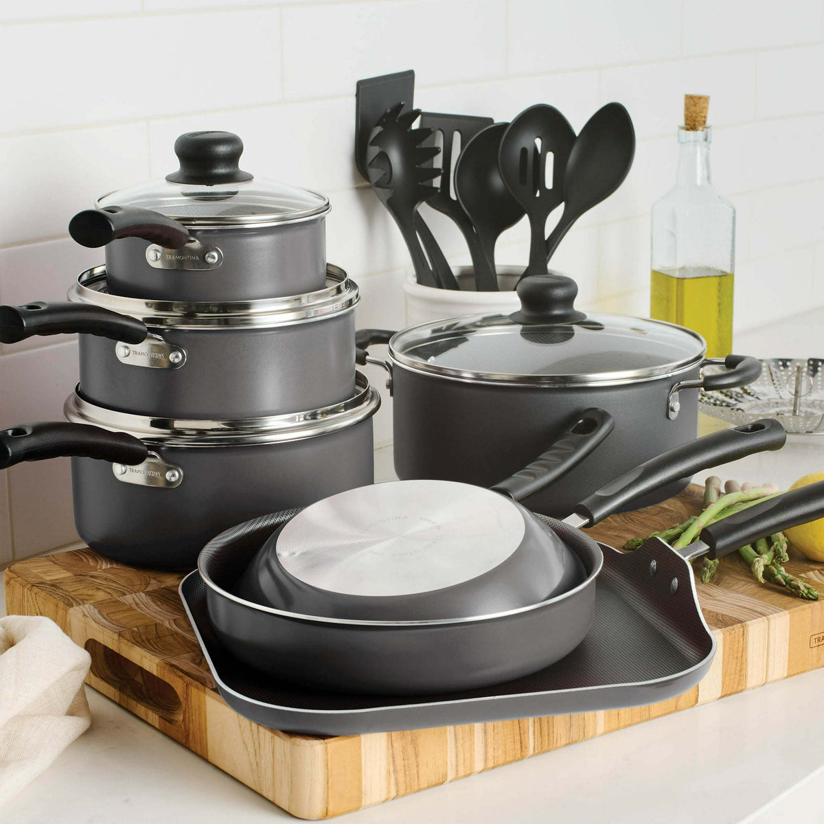 Tramontina Primaware 18 Piece Non-stick Cookware Set, Steel Gray - Premium Cookware Set from Doba - Just $69.99! Shop now at Ida Louise Boutique