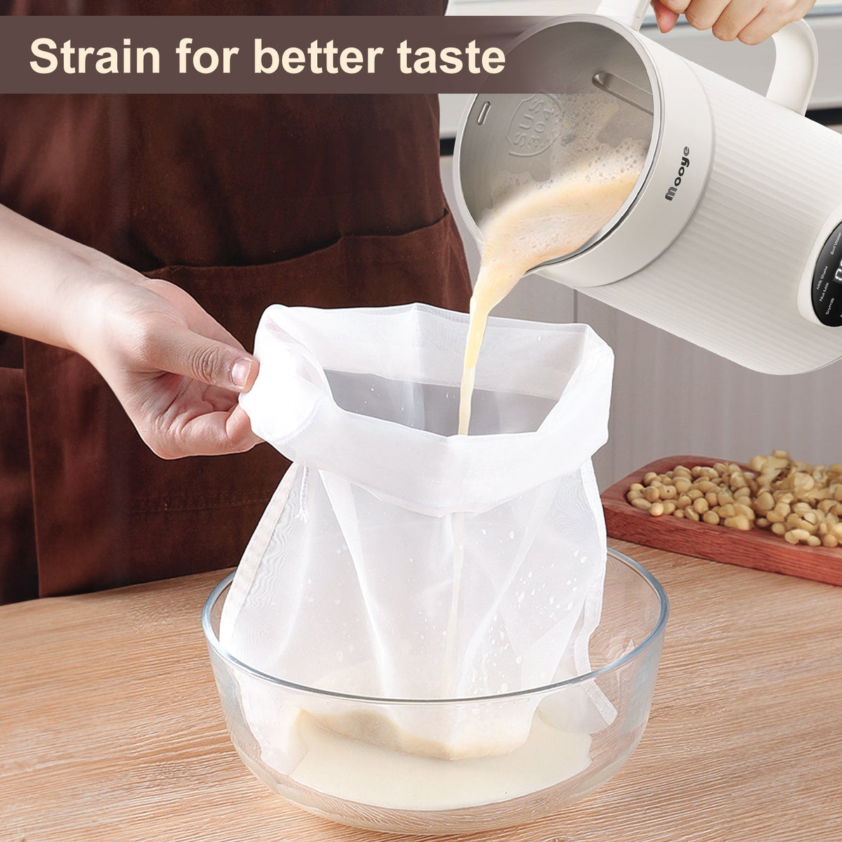 Mooye 35oz Automatic Nut Milk Maker with Nut Milk Bag - Homemade Almond, 10 Blades, Oat, Soy Milk Machine - Auto-operation, 12 Hours Timer, Easy Cleaning - Dairy-Free Beverages - Premium Milk Maker from Doba - Just $145! Shop now at Ida Louise Boutique