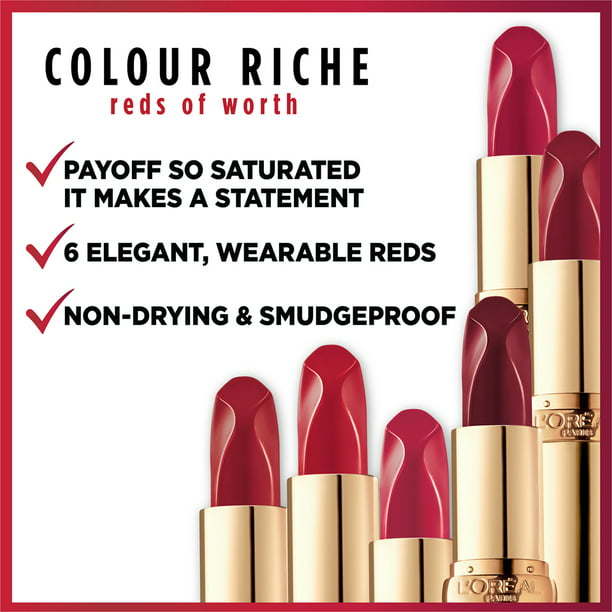 L'Oreal Paris Colour Riche Reds of Worth Satin Lipstick, Lovely Red - Premium Lipstick from Doba - Just $27.59! Shop now at Ida Louise Boutique