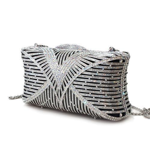 LO2362 - Imitation Rhodium White Metal Clutch with Top Grade Crystal in White - Premium Clutch from Doba - Just $332! Shop now at Ida Louise Boutique