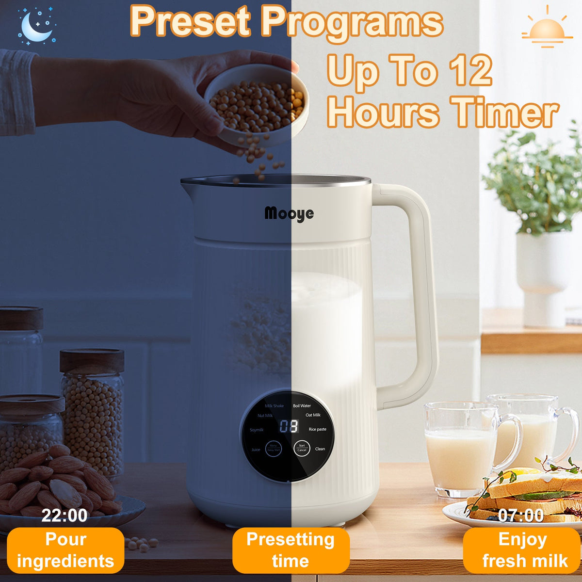 Mooye 35oz Automatic Nut Milk Maker with Nut Milk Bag - Homemade Almond, 10 Blades, Oat, Soy Milk Machine - Auto-operation, 12 Hours Timer, Easy Cleaning - Dairy-Free Beverages - Premium Milk Maker from Doba - Just $145! Shop now at Ida Louise Boutique