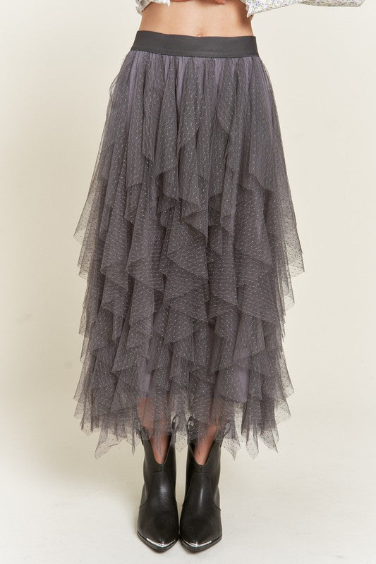 RAIVE ♥ Ruffle Detail Long Skirt /追跡付 MASH UP' LONG RUFFLE SKIRT – Libertine