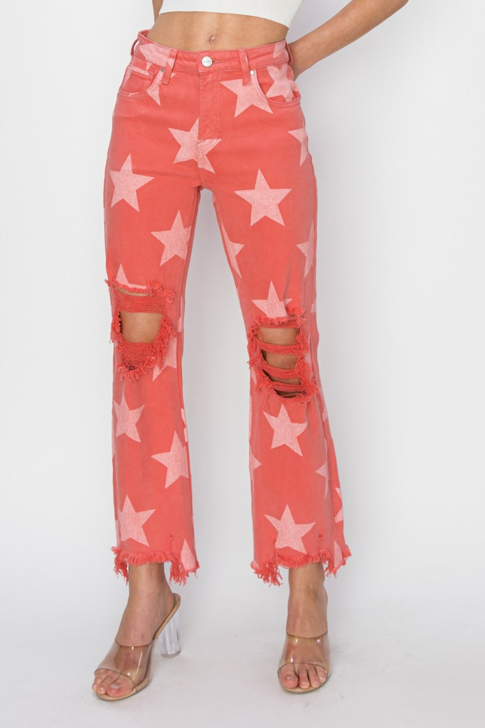 RISEN Full Size Distressed Raw Hem Star Pattern Jeans - Premium Jeans from Trendsi - Just $72! Shop now at Ida Louise Boutique