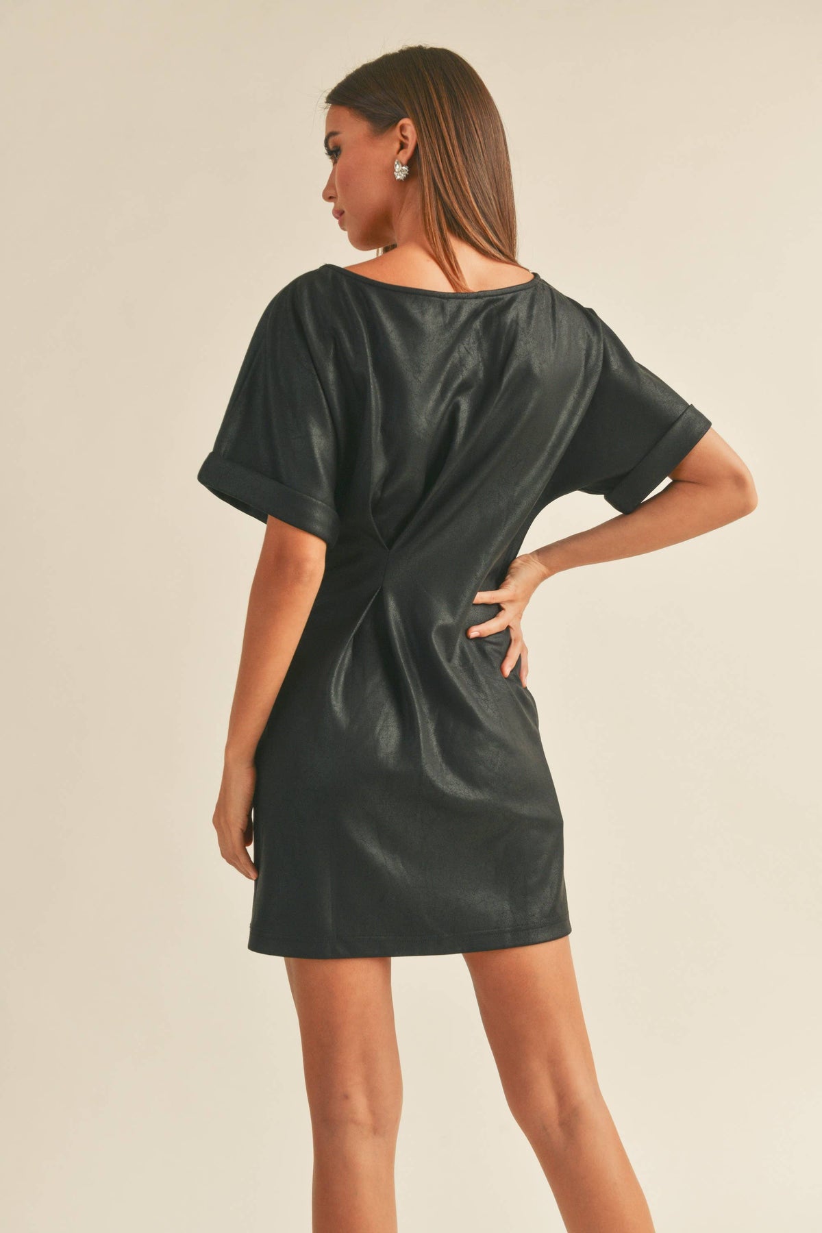 Textured Faux Leather Women's Dress with Side Knot - Premium Dresses from MIOU MUSE - Just $60! Shop now at Ida Louise Boutique