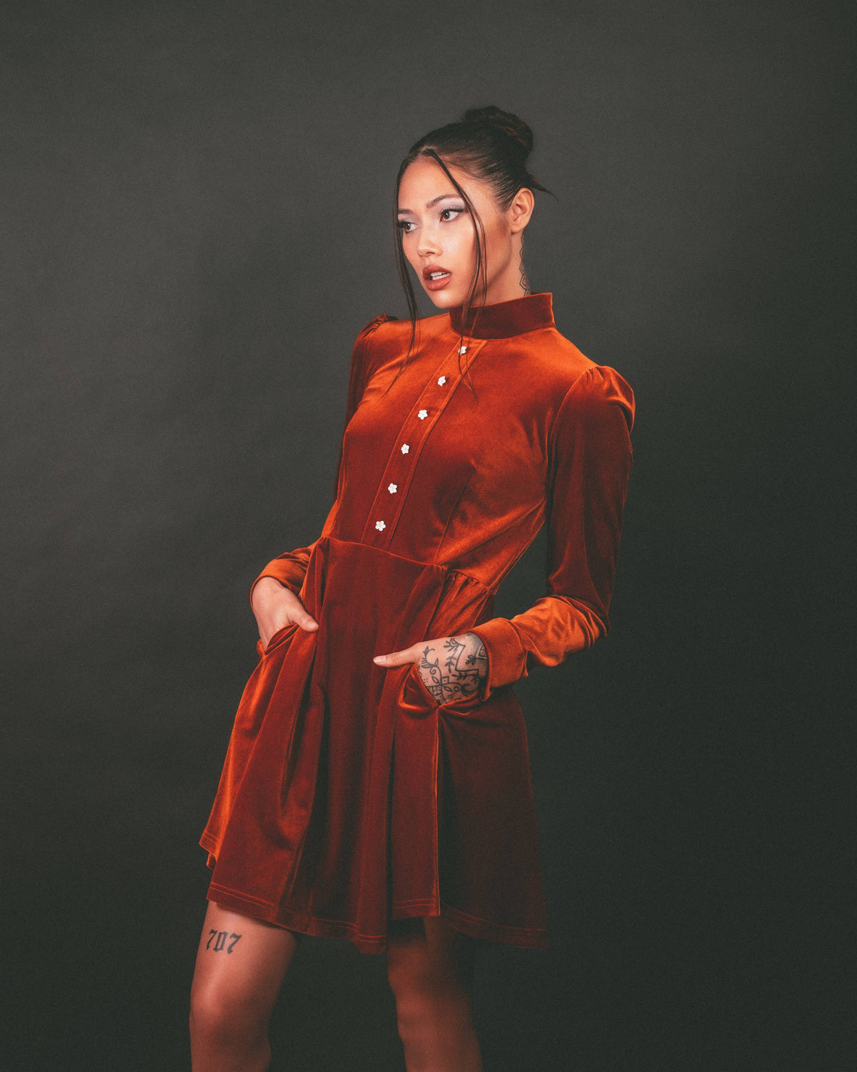 Myers Orange Velvet Dress w/ Pockets - Premium Dresses from Lively Ghosts - Just $70! Shop now at Ida Louise Boutique