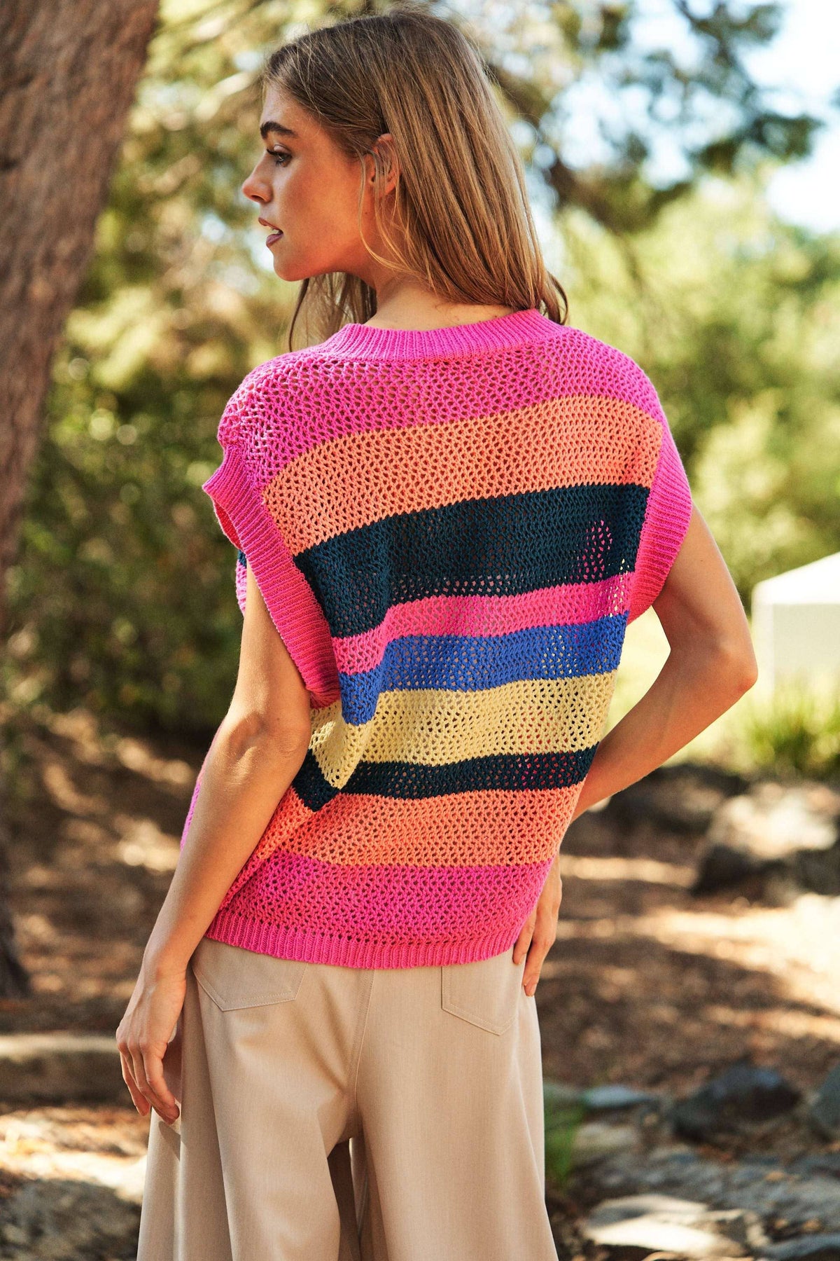 PLUS CROCHET MULTI STRIPED PULLOVER KNIT VEST - Premium Tops from Davi & Dani - Just $50! Shop now at Ida Louise Boutique