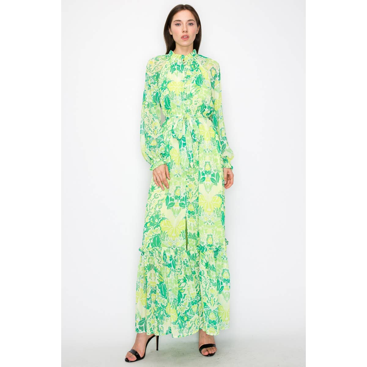 Floral print button down closure self tie maxi dress - Premium  from INA - Just $82! Shop now at Ida Louise Boutique