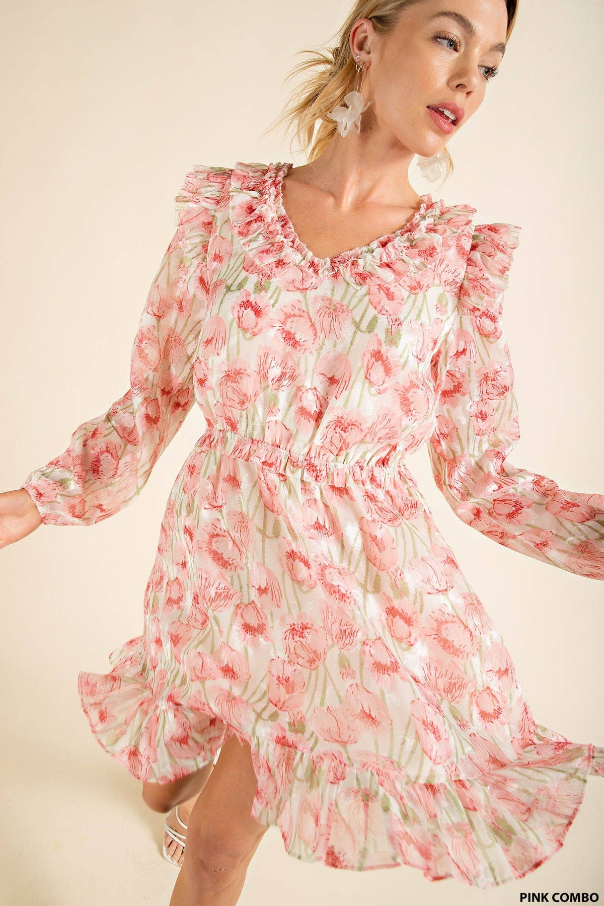 CHIFFON FLOWER PRINTED DRESS - Premium Dresses from Kori - Just $62! Shop now at Ida Louise Boutique