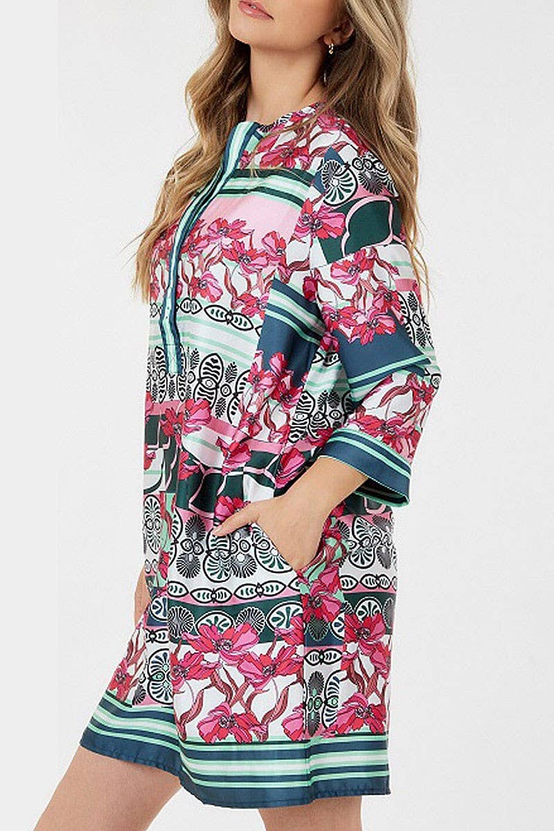 Multi Print Mini Dress With Pockets - Premium Dresses from ROUSSEAU - Just $62! Shop now at Ida Louise Boutique