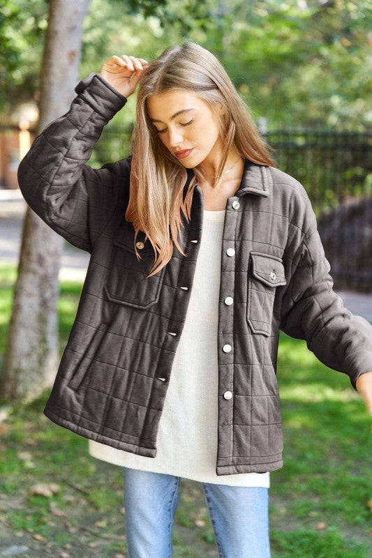 Solid Mineral Wash Quilted Pockets Shacket - Premium  from Davi & Dani - Just $72! Shop now at Ida Louise Boutique