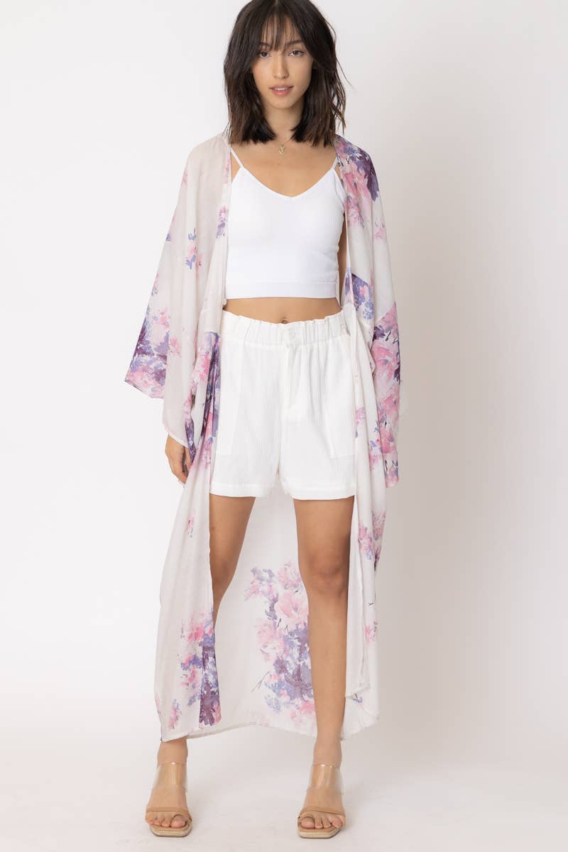 Flower Printed Maxi Cardigan Robe - Premium Kimono from En Crème - Just $52! Shop now at Ida Louise Boutique