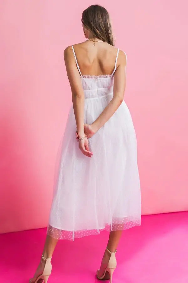 Carol Polka Dot Tulle White Midi Dress - Premium Dresses from FLYING TOMATO - Just $66! Shop now at Ida Louise Boutique