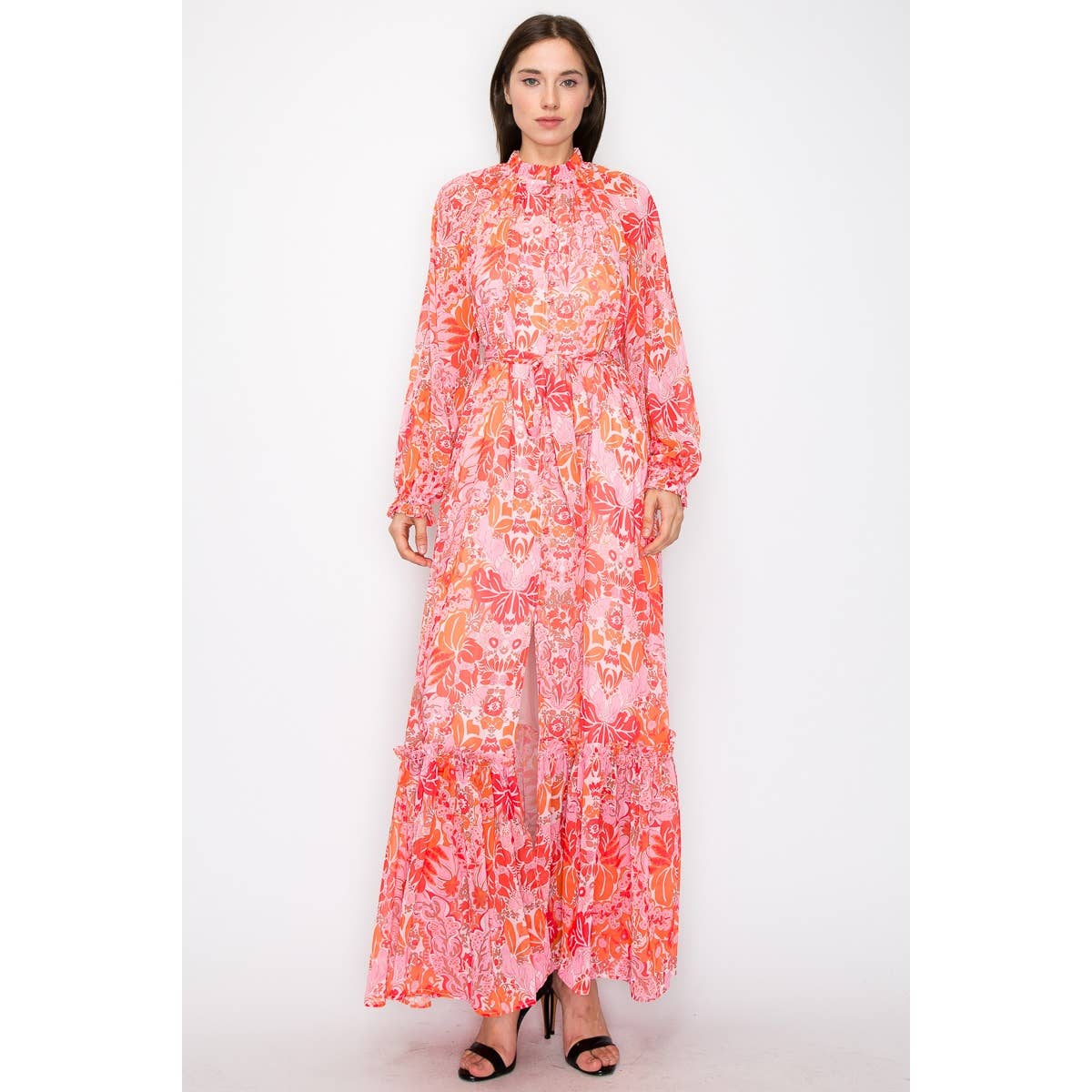 Floral print button down closure self tie maxi dress - Premium  from INA - Just $82! Shop now at Ida Louise Boutique