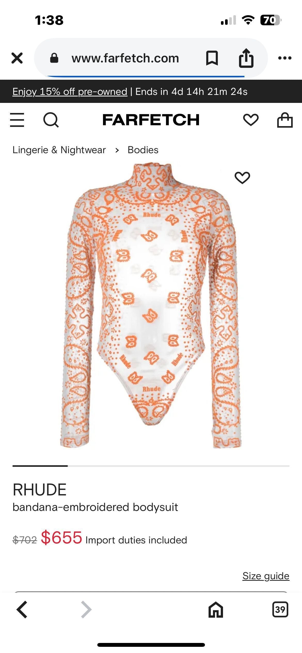 RHUDE ORANGE MESH BANDANA BODYSUIT