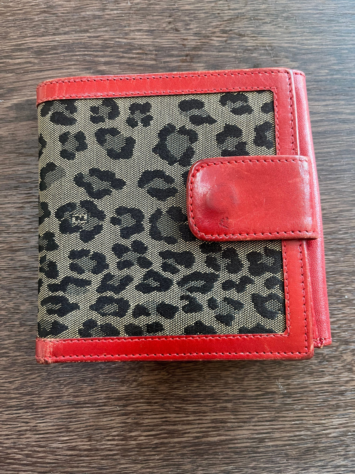 FENDI RED ANIMAL PRINT COMPACT WALLET