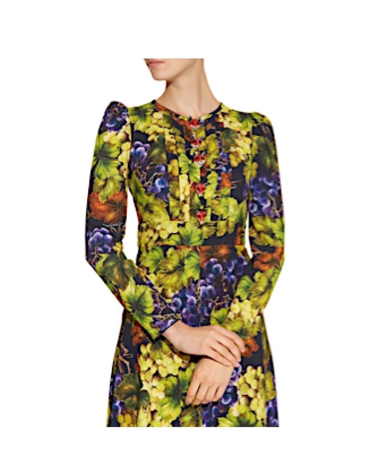 NWT Dolce & Gabbana Grape Print Embellished Dress Yellow