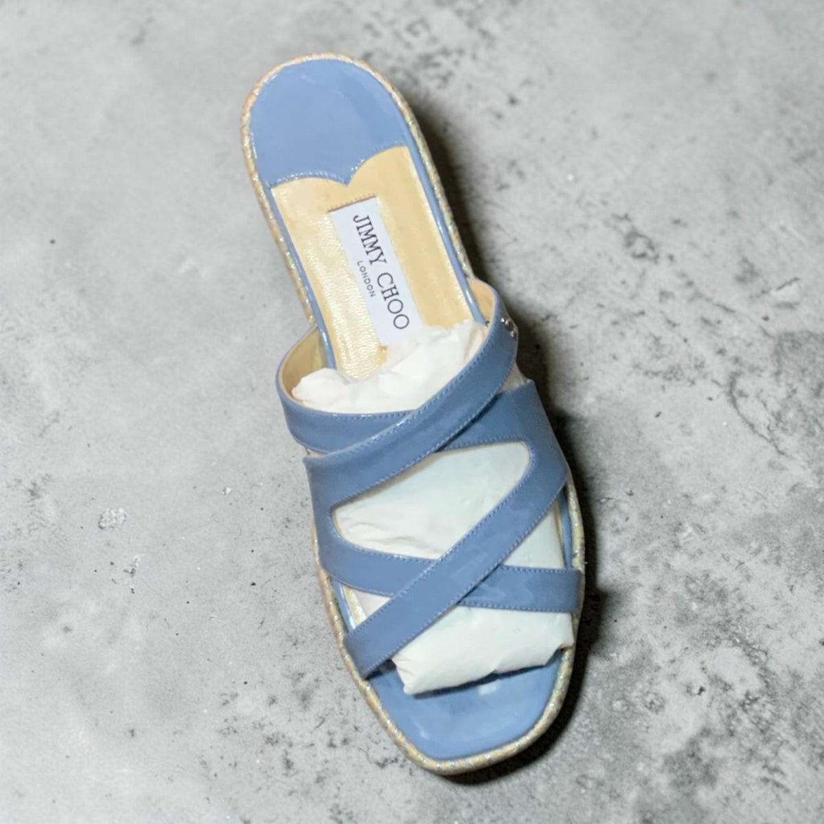 Jimmy Choo Atia crossover flat sandals in a vibrant blue leather