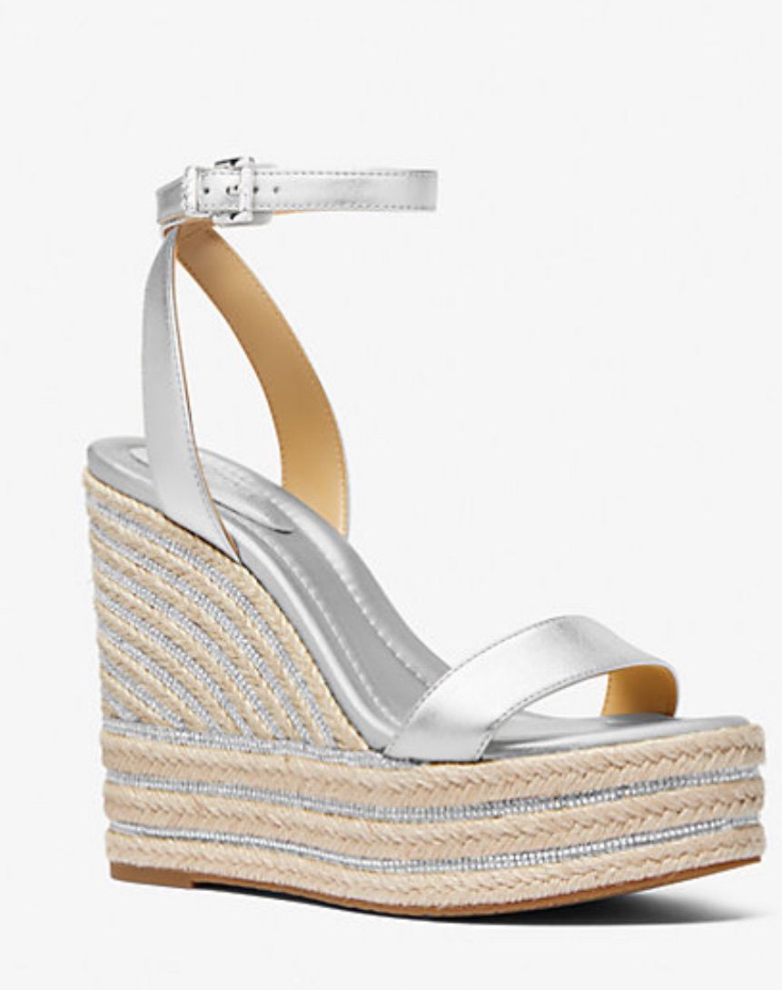 MICHAEL KORS LEIGHTON METALLIC LEATHER WEDGE SANDAL