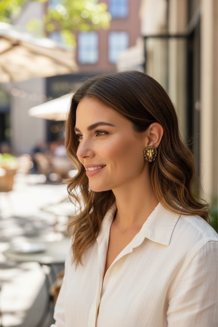 Gucci Lion Head Clip On Earrings with Crystal Details
