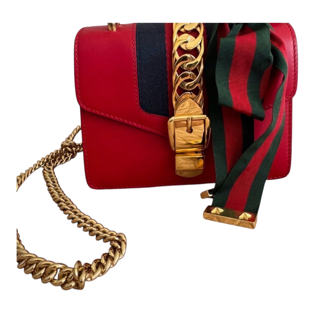 121 Gucci Calfskin Mini Sylvie Chain Shoulder Bag Hibiscus Red