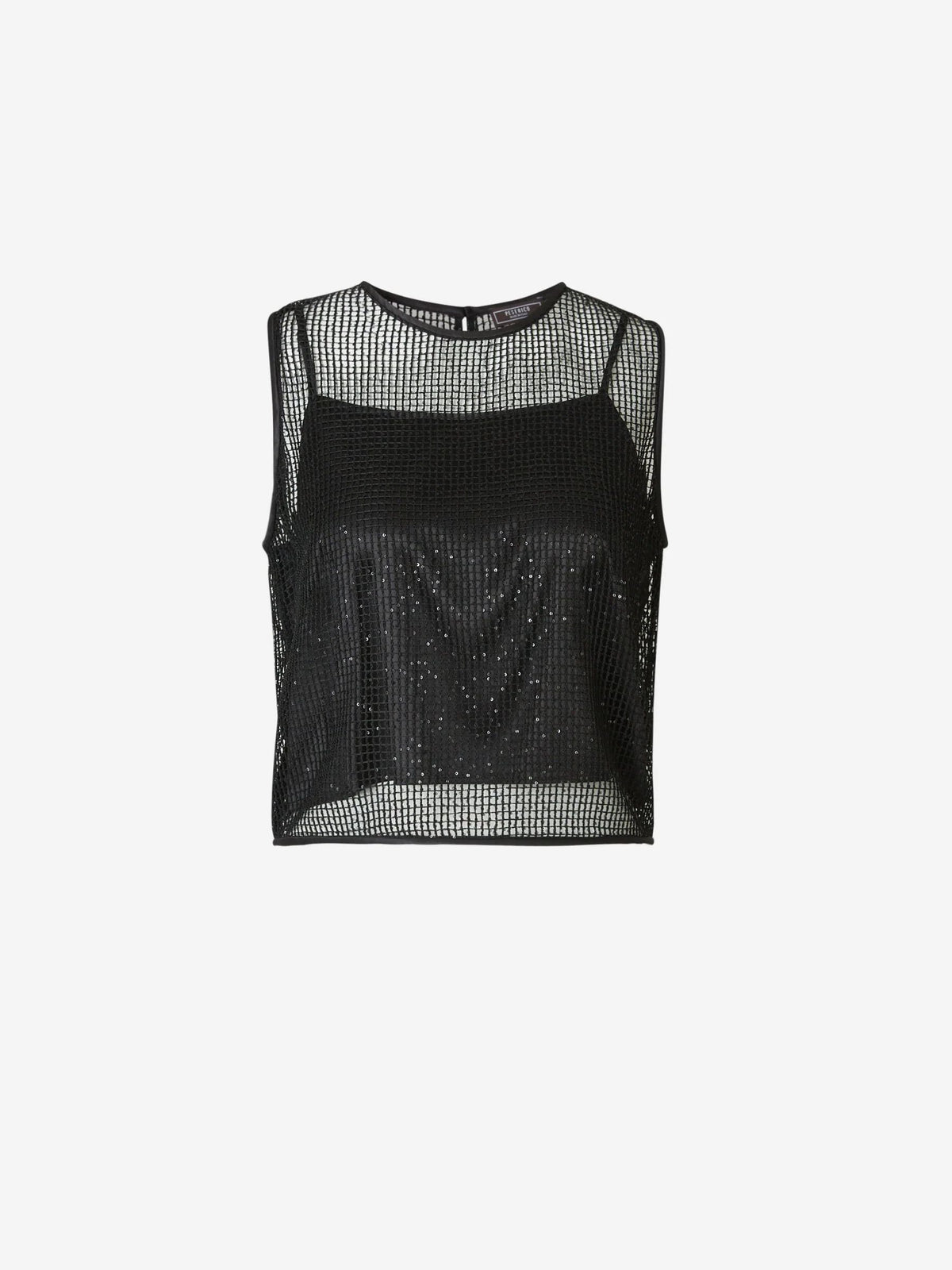 PESERICO OPENWORK MICRO BLACK SEQUIN TANK