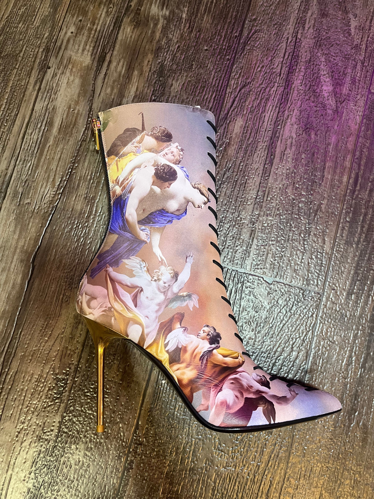 BALMAIN LEATHER FLORAL PRINT LACE UP