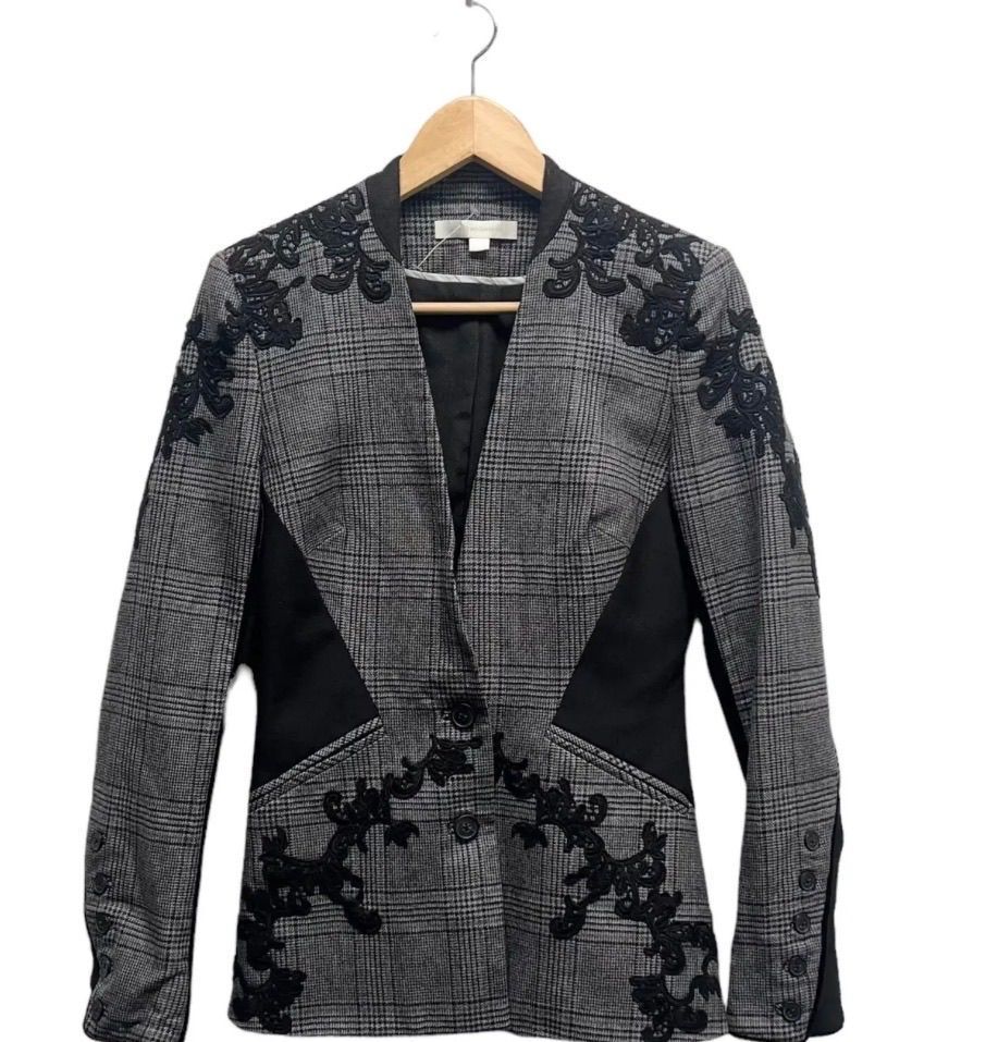 Jonathan Simkhai Wool Plaid Jacket Black and White Size 2